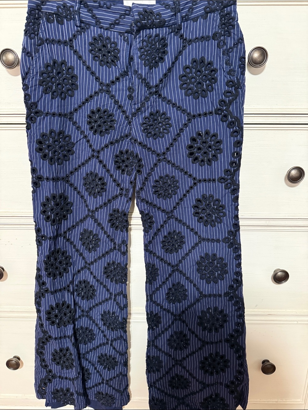 Pilcro Navy Embroidered Floral Wide-Leg Pants